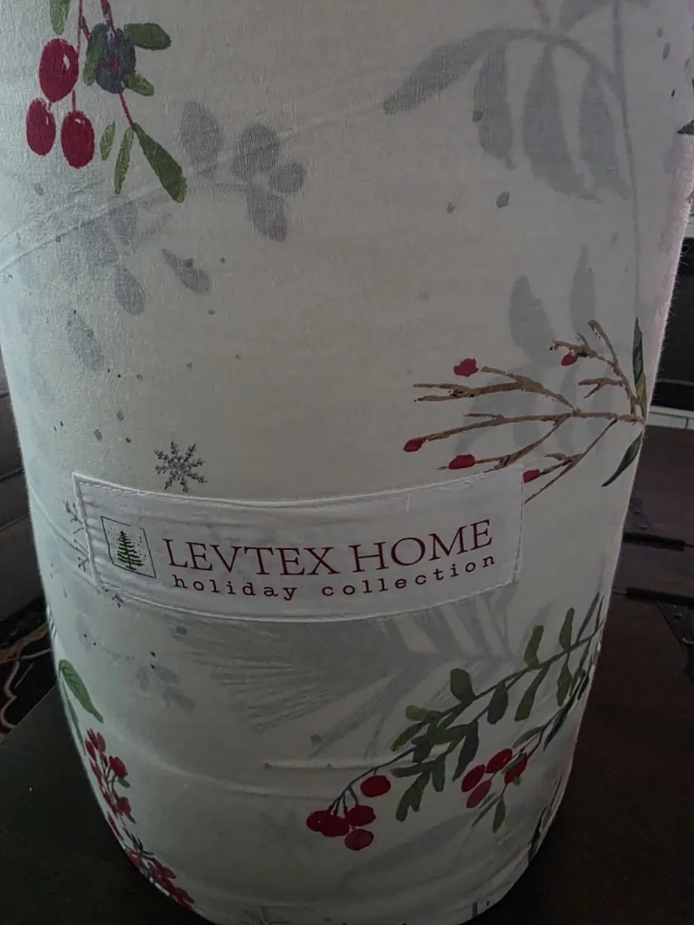Levtex Home Cream Holiday Fabric Storage Bin with Red Berry Accents